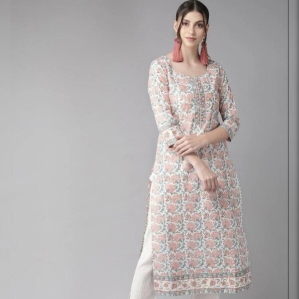 Women Printed Viscose Rayon Straight kurta, White