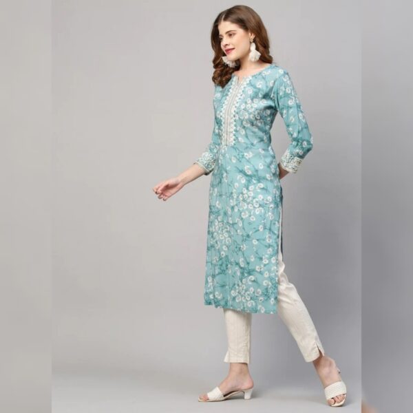 Women Printed Viscose Rayon Straight kurta, Blue