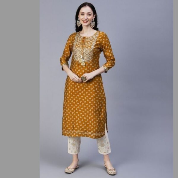 Women Printed Viscose Rayon Straight kurta, Yellow White