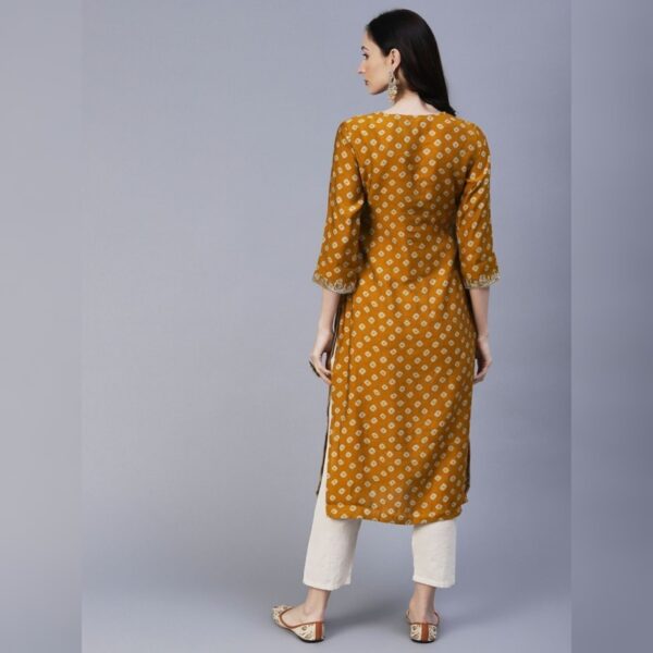 Women Printed Viscose Rayon Straight kurta, Yellow White - Image 2