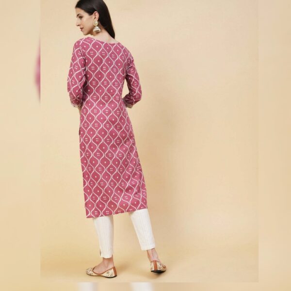 Women Printed Viscose Rayon Straight kurta, Pink White - Image 2