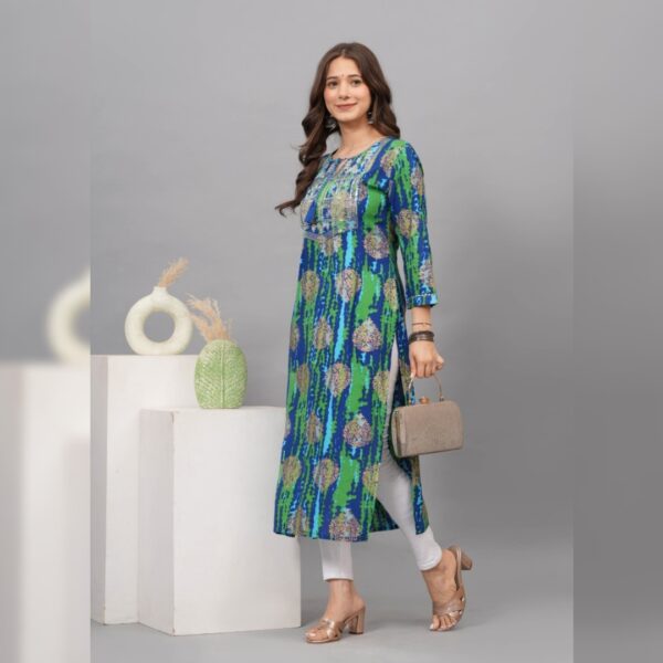 Women Printed Viscose Rayon Straight kurta, Blue