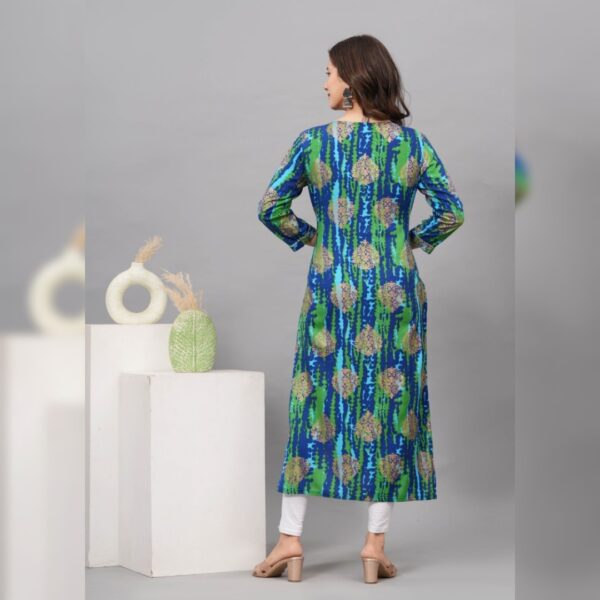 Women Printed Viscose Rayon Straight kurta, Blue - Image 2