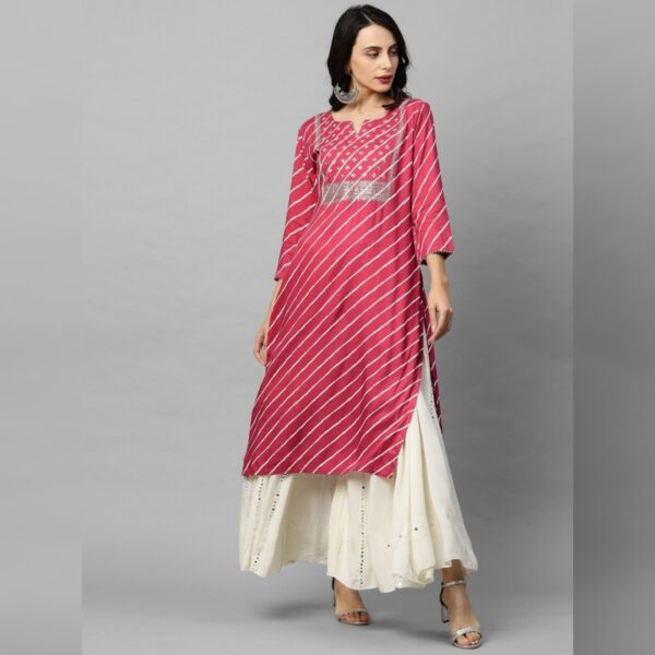 Women Floral Print Viscose Rayon Straight kurta, Pink White