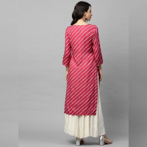 Women Floral Print Viscose Rayon Straight kurta, Pink White - Image 2