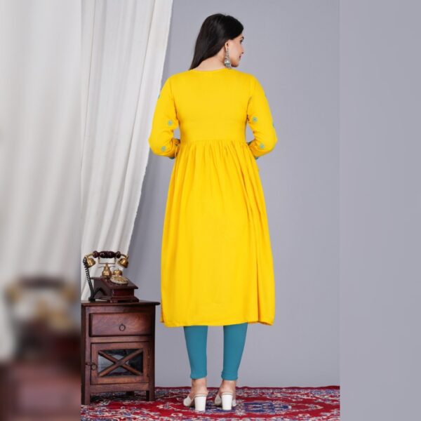 Women Embroidered Viscose Rayon Straight kurta, Yellow - Image 2