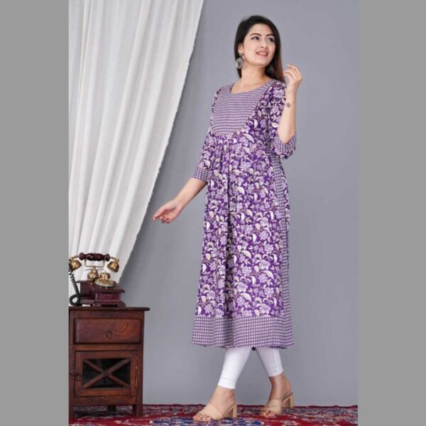 Women Floral Print Viscose Rayon A-line Kurta, Purple