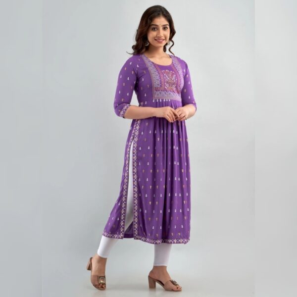 Women Printed Viscose Rayon A-line Kurta, Purple