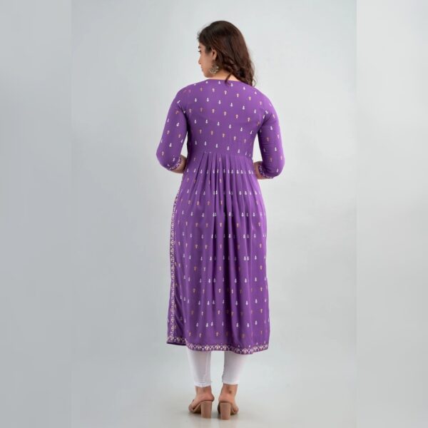 Women Printed Viscose Rayon A-line Kurta, Purple - Image 2