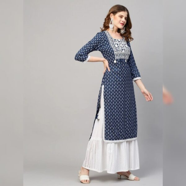 Women Printed Viscose Rayon Straight kurta, Blue