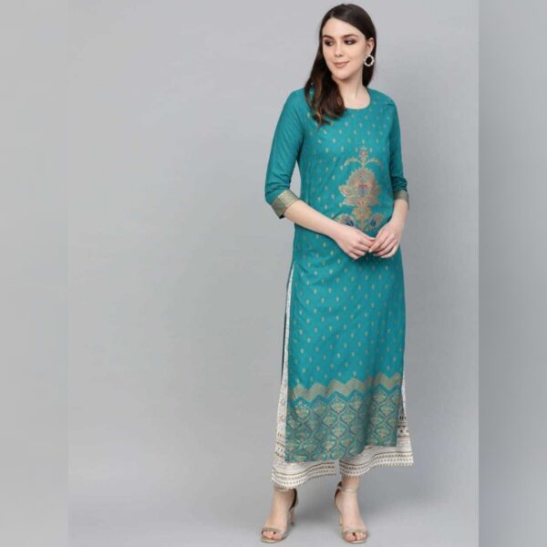 Women Printed Viscose Rayon Straight kurta, Light Green