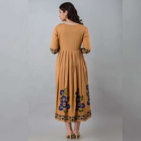 Women, Printed Viscose Rayon Flared Kurta, Beige - Image 2