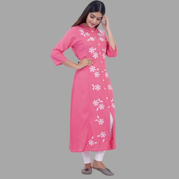 Women Embroidered Viscose Rayon Anarkali kurta, Pink - Image 2