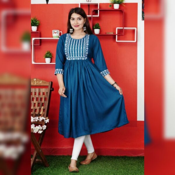 Women Embroidered Viscose Rayon Anarkali kurta, Blue