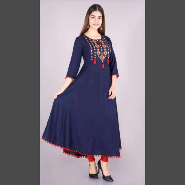 Women Printed Viscose Rayon Anarkali Kurta, Blue