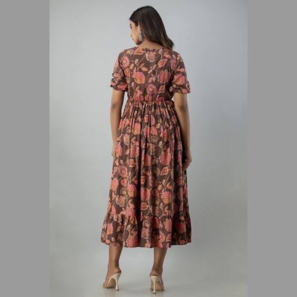 Women Floral Print Viscose Rayon Flared Kurta, Brown - Image 2