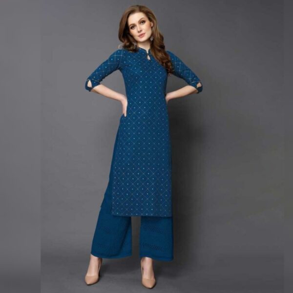 Women Geometric Print Viscose Rayon Straight kurta, Blue