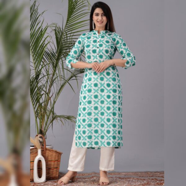 Women Printed Pure cotton Straight kurta, Blue