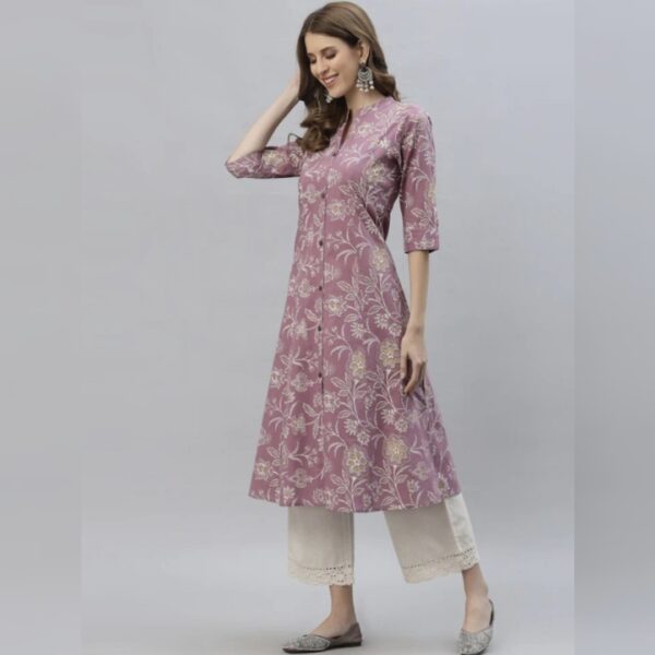 Women Floral Printed Viscose Rayon A-line Kurta, Light Blue