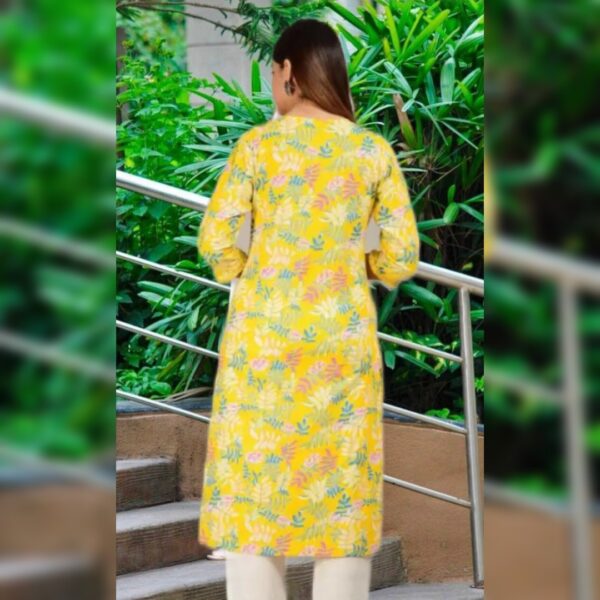 Women Floral Printed Viscose Rayon Straight kurta, Yellow multicolor - Image 2