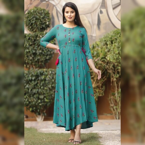 women Floral Printed Viscose Rayon Anarkali kurta, Green