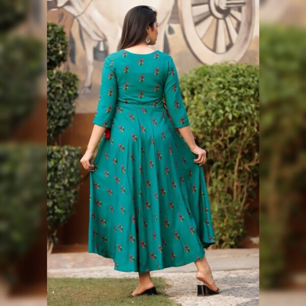 women Floral Printed Viscose Rayon Anarkali kurta, Green - Image 2