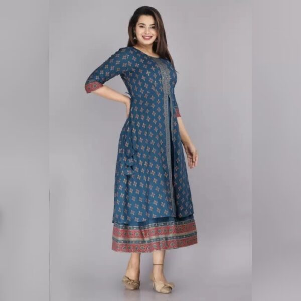 Women Printed Viscose Rayon Gown Kurta, Blue