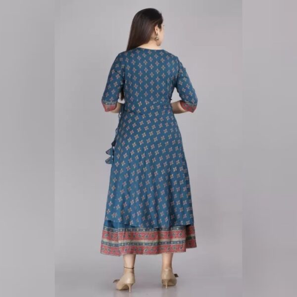 Women Printed Viscose Rayon Gown Kurta, Blue - Image 2