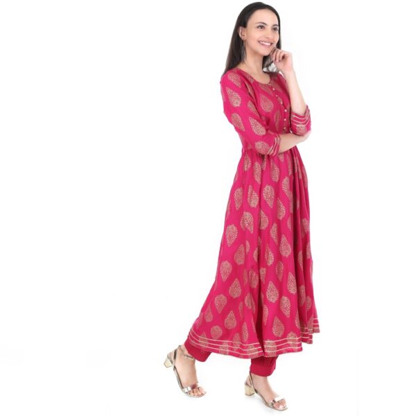 Women Block Print, cotton Rayon, Anarkali Kurta, Beige Pink