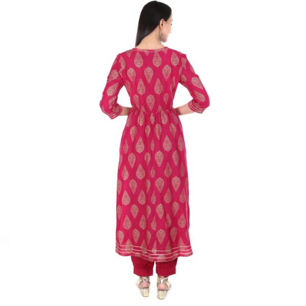 Women Block Print, cotton Rayon, Anarkali Kurta, Beige Pink - Image 2