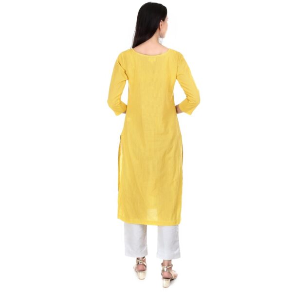 Women Self Design, Pure Cotton Straight kurta, Yellow - Image 2