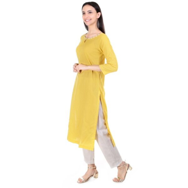 Women Self Design, Pure Cotton Straight kurta, Yellow