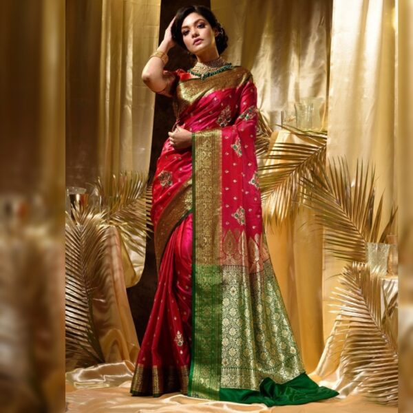 Embroidered Banarasi, Satin Saree, Multicolor