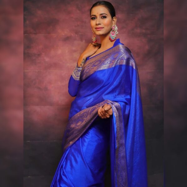 Woven Kanjivaram, Art Silk Saree, Blue - Image 2