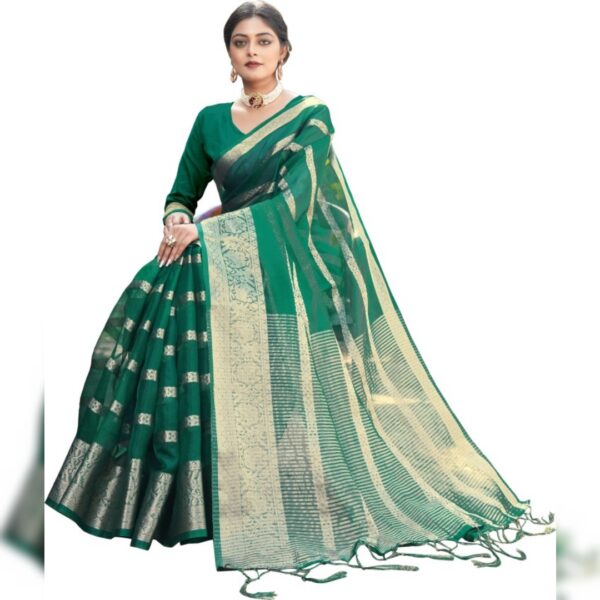 Woven Bandhani Organza Saree, Green