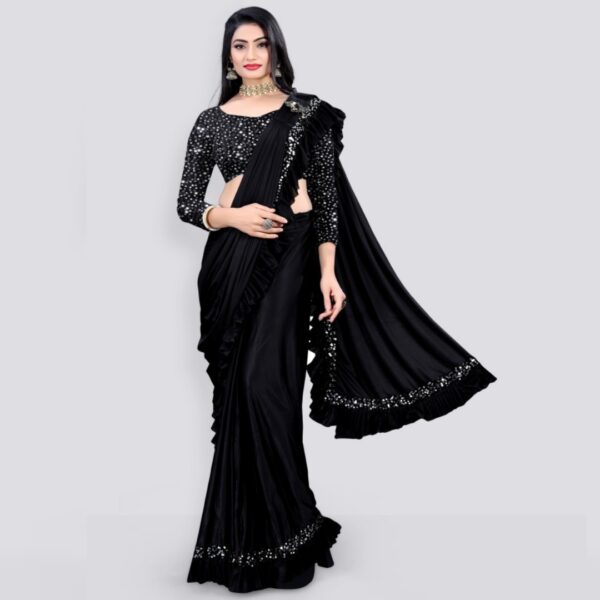 Embellished Bollywood Lycra Blend Saree, Black