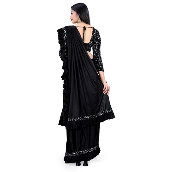 Embellished Bollywood Lycra Blend Saree, Black - Image 2