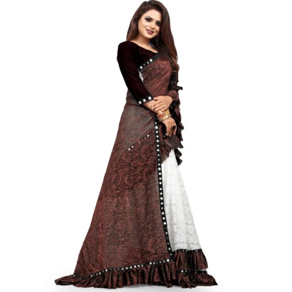 Woven Bollywood Cotton Blend, Art Silk Saree, Brown