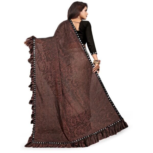 Woven Bollywood Cotton Blend, Art Silk Saree, Brown - Image 2