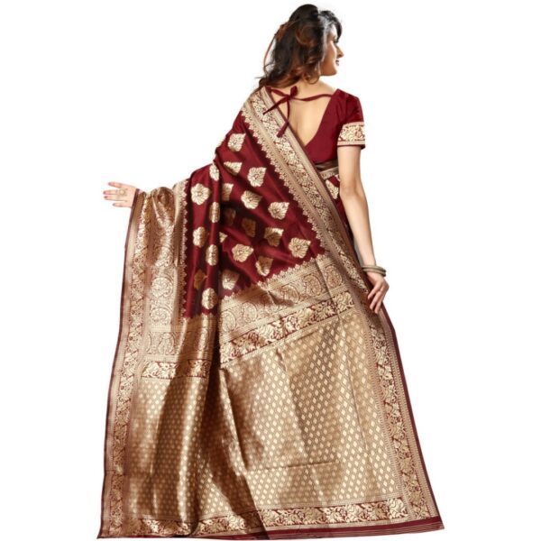 Woven Kanjivaram Silk Blend Saree, Maroon - Image 2