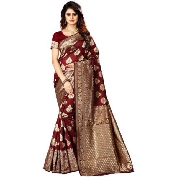 Woven Kanjivaram Silk Blend Saree, Maroon