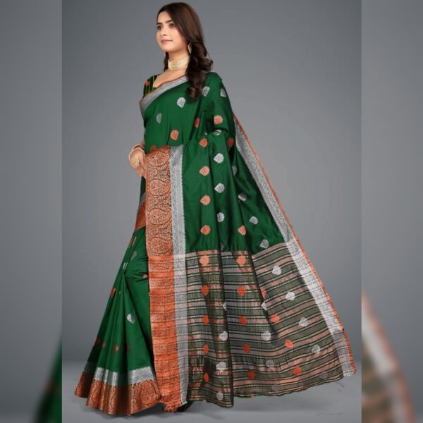 Woven Maheshwari Cotton Silk Saree, Green