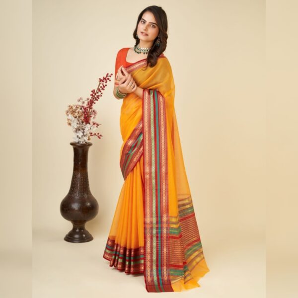 Woven Embellished Striped Kota Doria Silk Blend Saree, Multicolor - Image 2