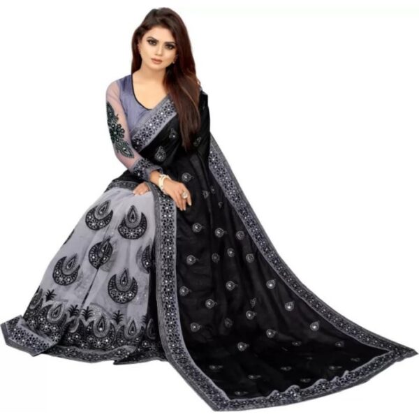 Embroidered Daily Wear, Art Silk Net Saree, Black