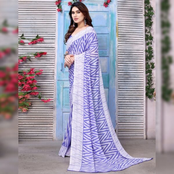 Chevron Print, Daily Wear Georgette Saree , Purple White