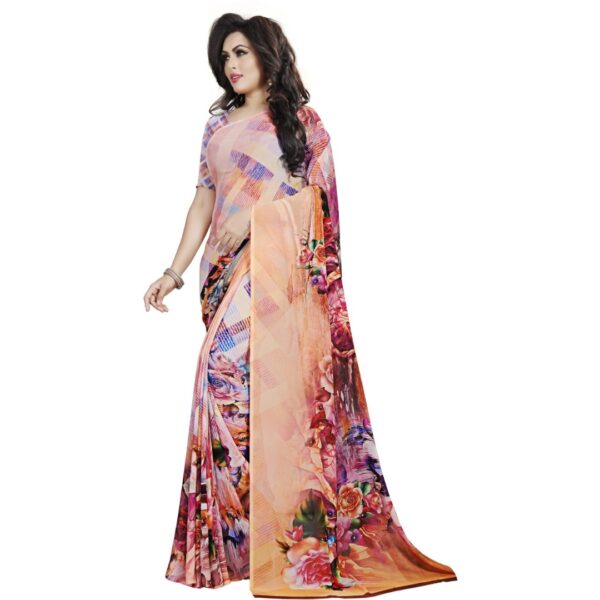 Floral Print Daily Wear Georgette Saree, Pink