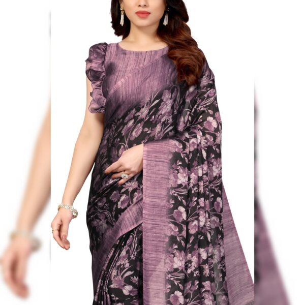 Solid/Plain Embellished Daily Wear Chiffon Saree, Purple Black - Image 2