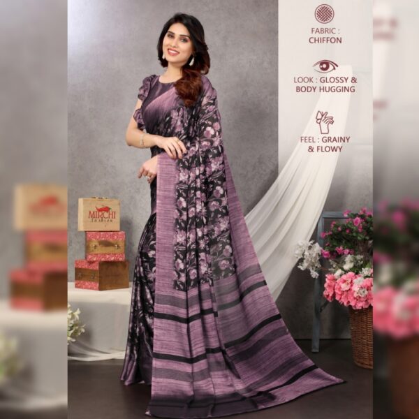 Solid/Plain Embellished Daily Wear Chiffon Saree, Purple Black