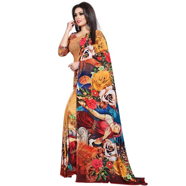 Floral Digital Print Daily Wear Georgette Saree, Yellow