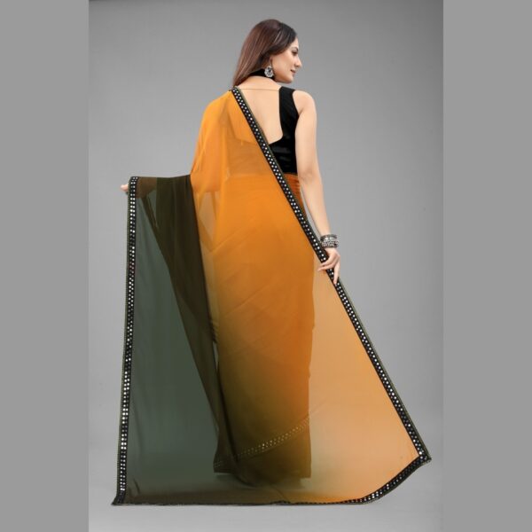 Self Design, Solid/Plain Georgette Chiffon Saree, Yellow - Image 2